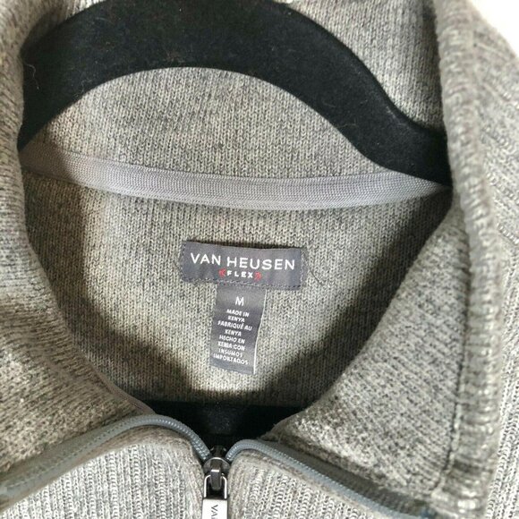 Van Heusen Flex Gray Quarter-Zip Sweater M Polyester Mens - Picture 2 of 6